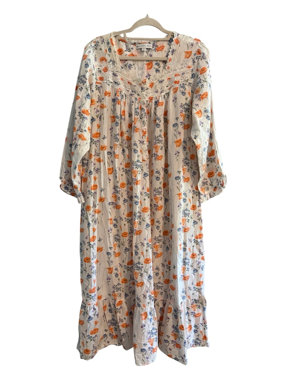 Eileen West Floral Lace Long Sleeve Ballerina Cottagecore Nightgown XL